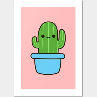 Cute cactus in blue pot Posters and Art